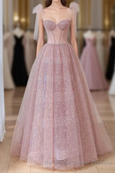 Lovely Shiny Tulle Pink Round Long Semi Formal Prom Dress, Pink Tulle Semi Formal Prom Dress
